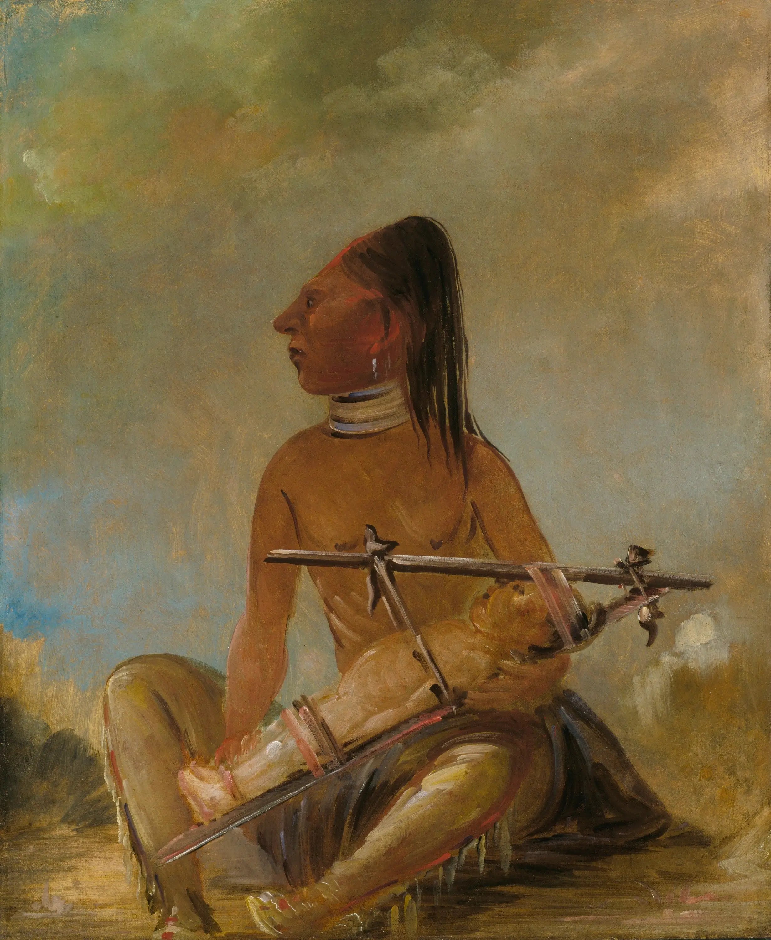 Femme et enfant montrant comment les têtes des enfants sont aplaties - George Catlin - Alpha Reproduction