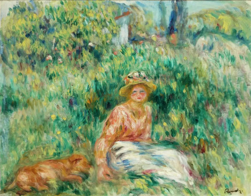 Kvinde og Rip i græsset - Pierre-Auguste Renoir