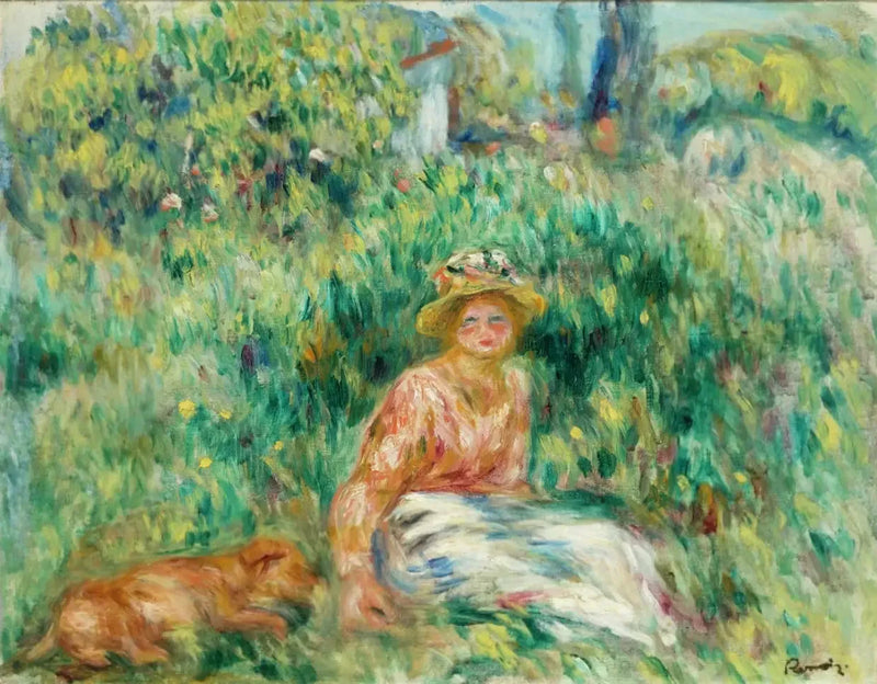 Kvinde og Rip i græsset - Pierre-Auguste Renoir