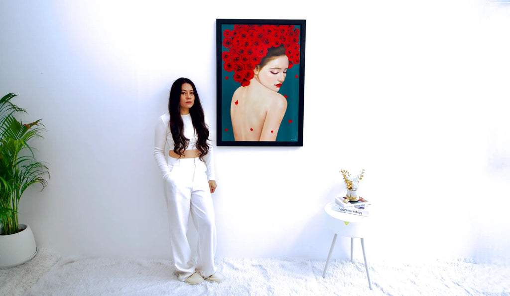 Fragile woman with roses - Narit | 60 x 90 cm Reproductions de tableaux à la peinture à l’huile