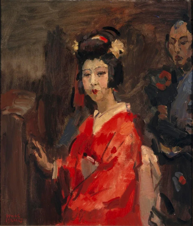 Japansk kvinde i en rød kimono - Isaac Israel