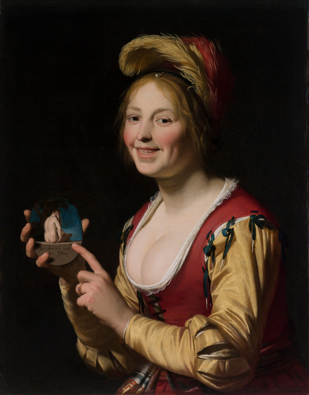 Femme montrant un objet obscène - Gerrit van Honthorst image 1 copie de tableau peinte à la main