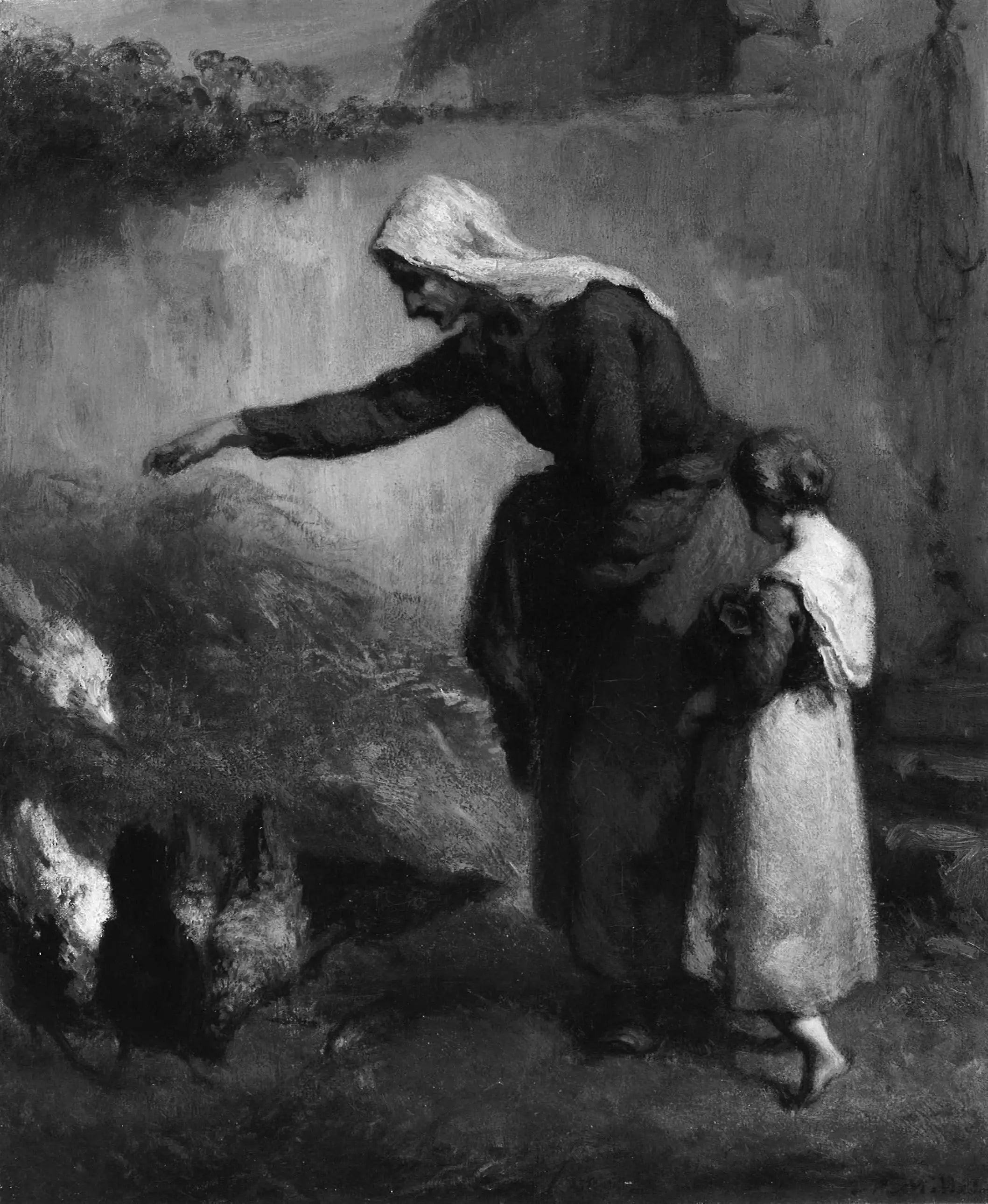 Femme nourrissant des poulets - Jean-François Millet - Alpha Reproduction