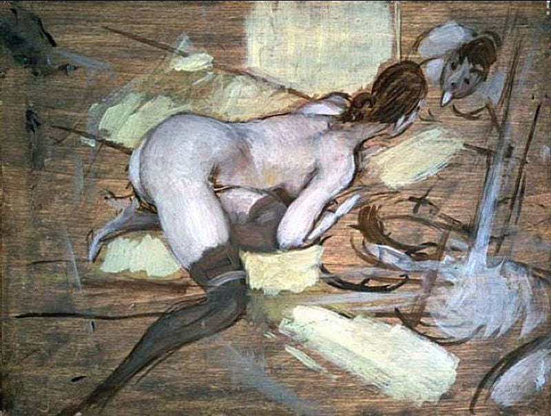 Nøgen kvinde liggende på gule puder - Giovanni Boldini