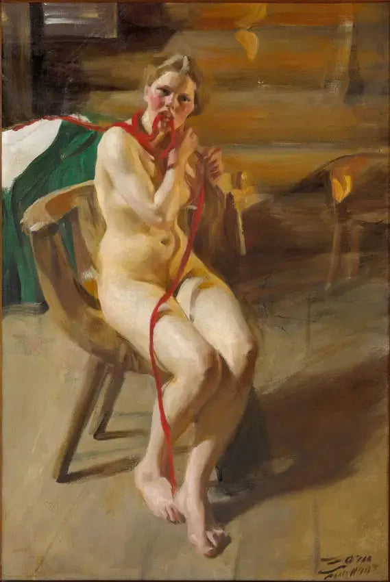 Kvinde uden tøj, der børster sit hår - Anders Zorn