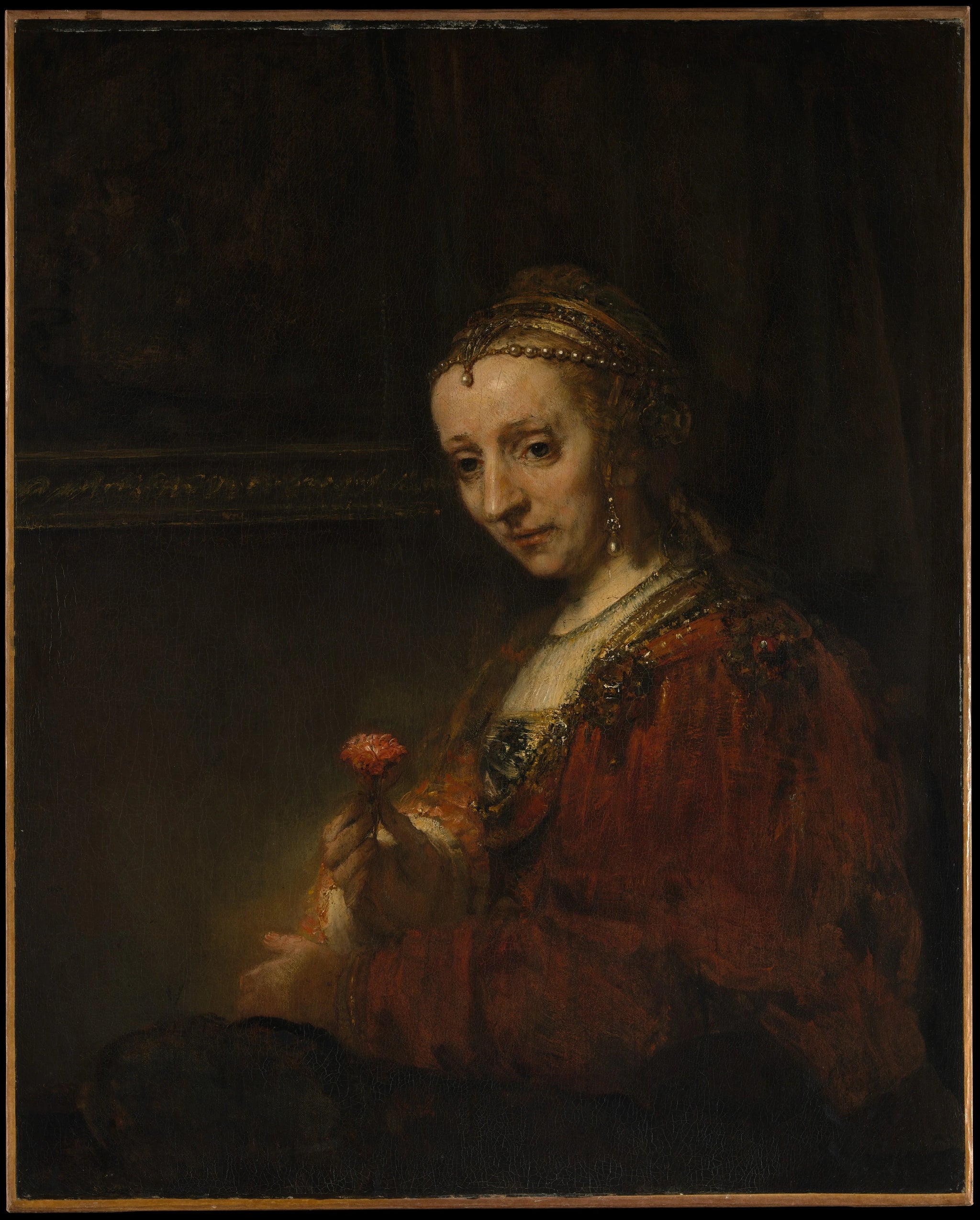 Femme à l’œillet — Rembrandt, début des années 1660, Metropolitan Museum of Art