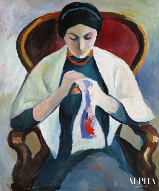 Femme qui coud - August Macke - Reproductions de tableaux et peintures haut de gamme