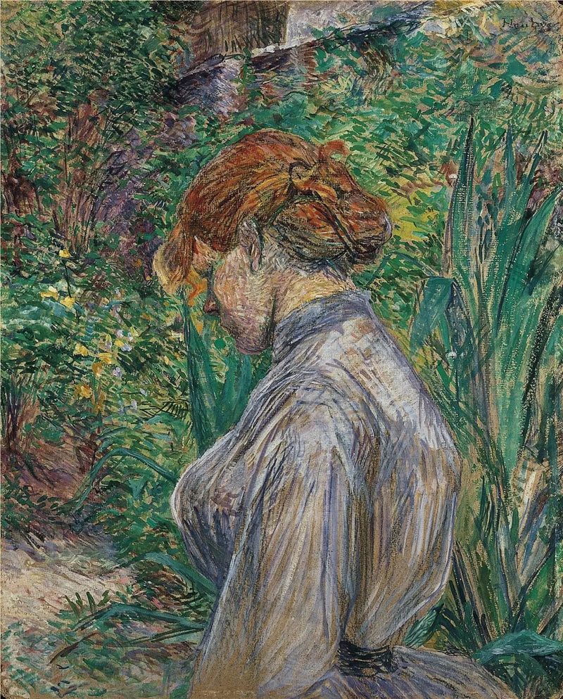 Rødhåret kvinde siddende i M. Forests have - Henri de Toulouse-Lautrec