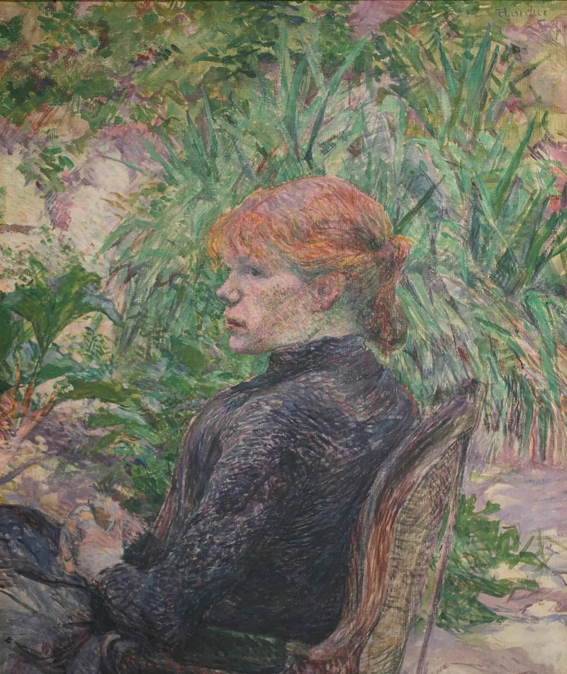Rødhåret kvinde siddende i M. Forests have - Henri de Toulouse-Lautrec