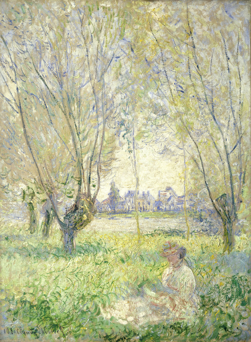 Kvinde, der sidder under piletræerne (W613) - Claude Monet