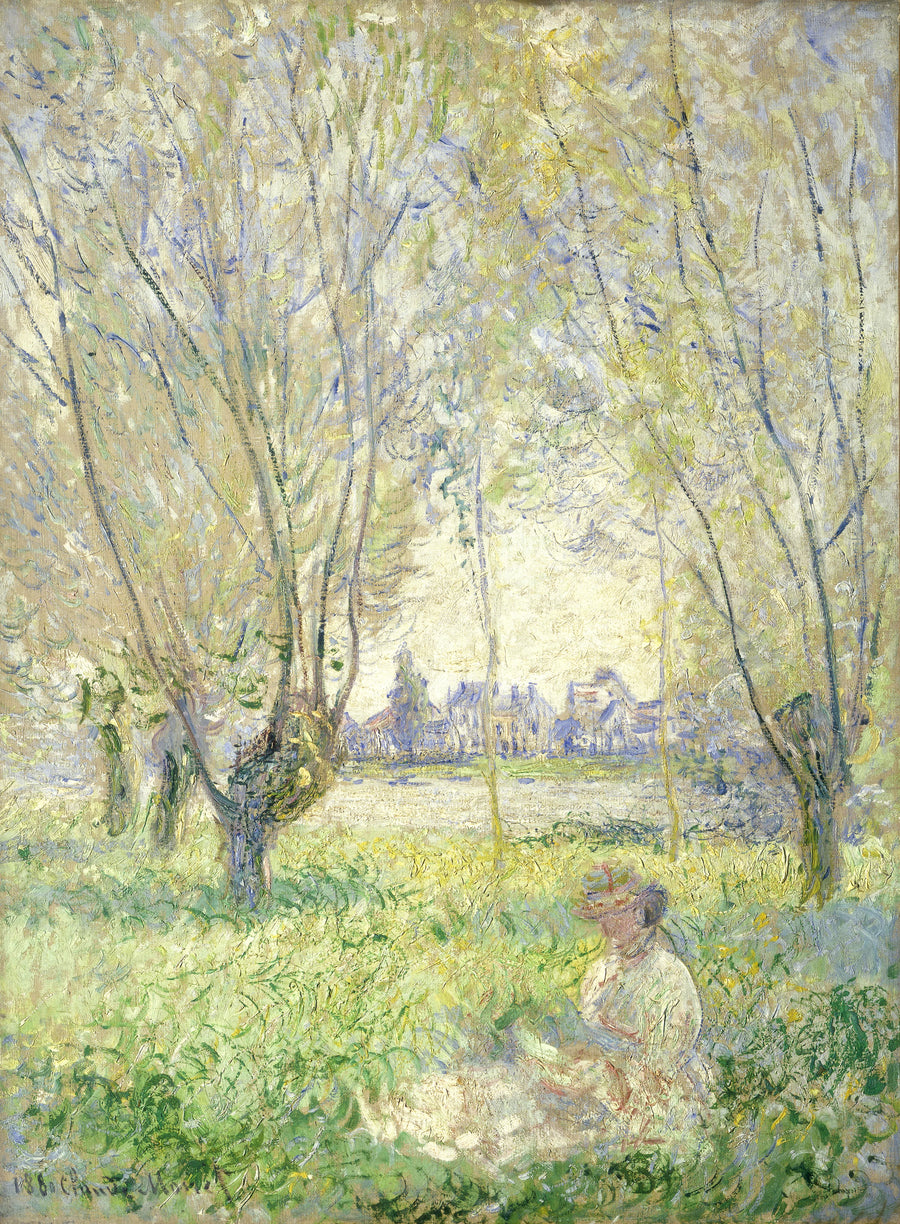En kvinde siddende under piletræerne - Claude Monet