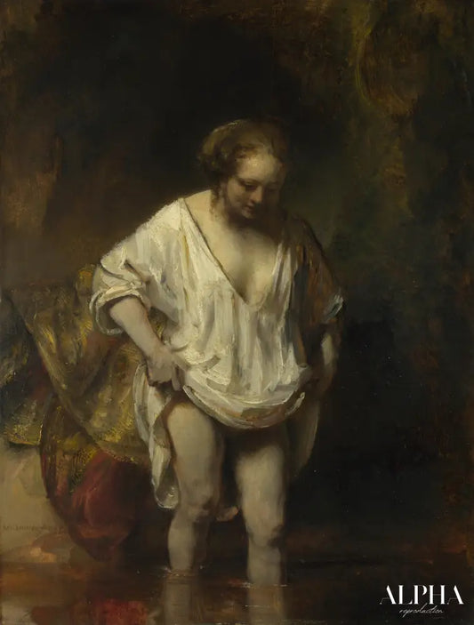 Femme se baignant dans une rivière - Rembrandt van Rijn - Reproductions de tableaux et peintures haut de gamme