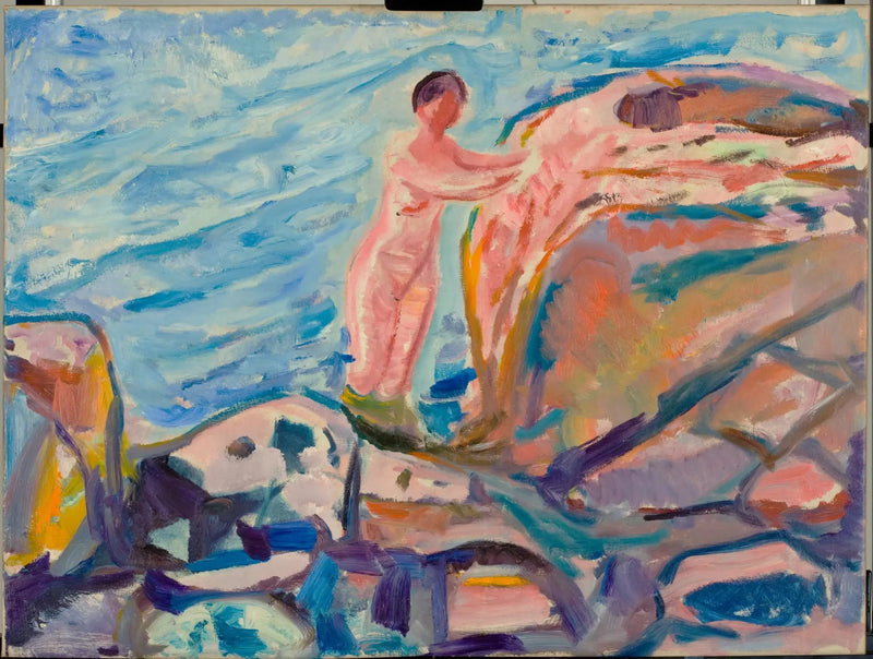 Kvinde, der bader nær en rød klippe - Edvard Munch