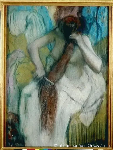 Kvinde der ordner sit hår - Edgar Degas
