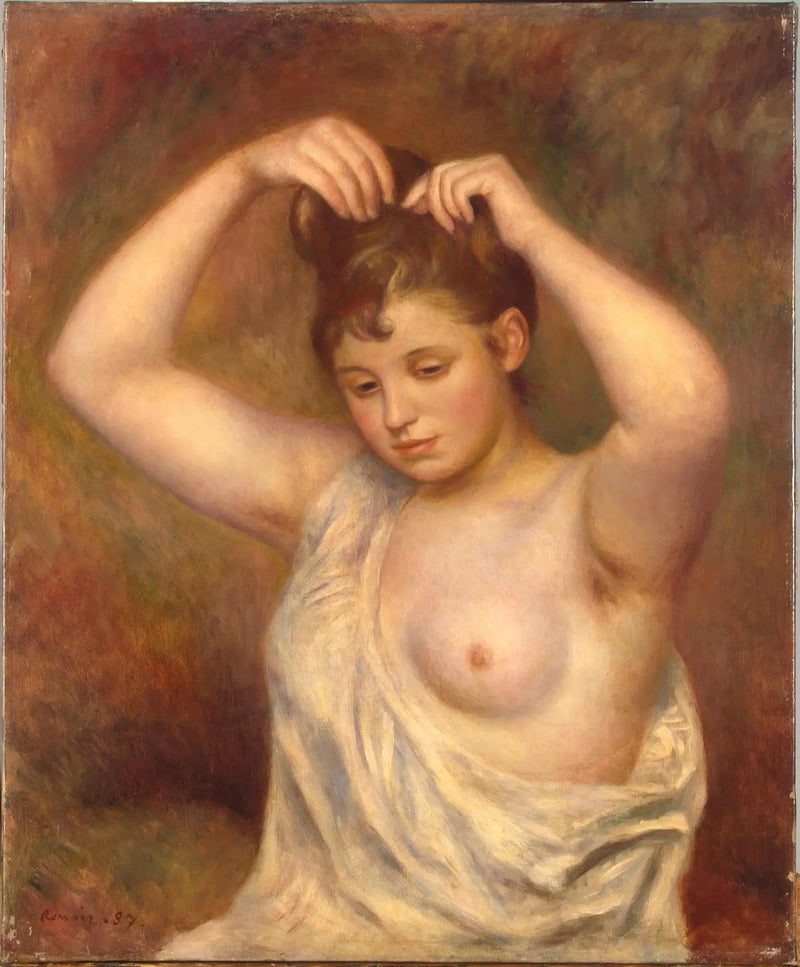 Kvinde der ordner sit hår - Pierre-Auguste Renoir