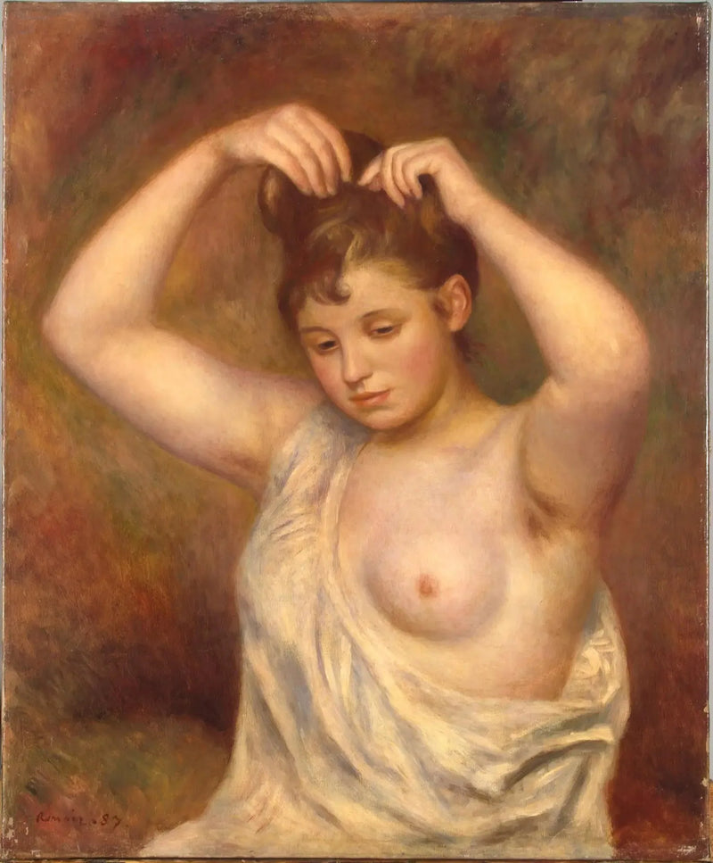 Kvinde der ordner sit hår - Pierre-Auguste Renoir