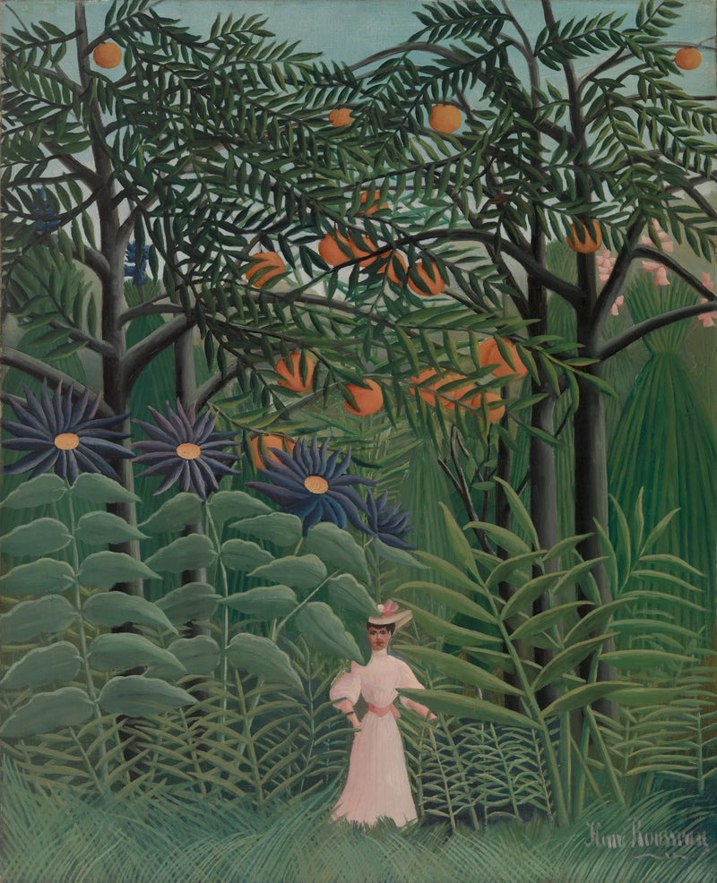 Kvinde, der går i en eksotisk skov - Henri Rousseau