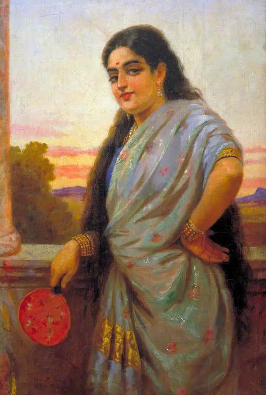 Kvinde, der holder en vifte - Ravi Varmâ