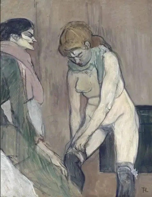 Kvinde der trækker sin strømpe - Henri de Toulouse-Lautrec