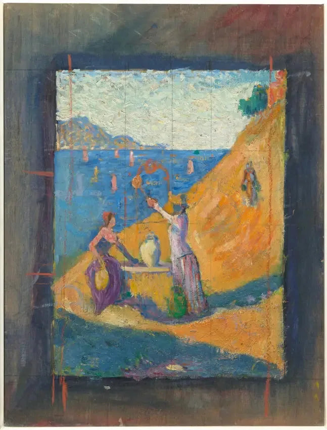 Kvinder ved brønden. Skitse III; Udsigt over havnen i Saint-Tropez - Paul Signac