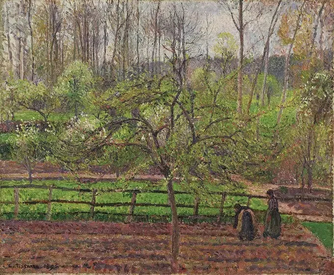 Kvinder i en lukket have, forår, grå vejr, Éragny - Camille Pissarro