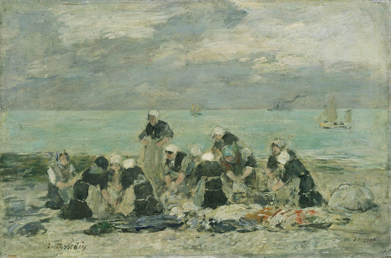 Kvinder, der vasker tøj i Étretat - Eugène Boudin