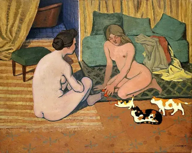 Kvinder uden tøj med katte - Félix Vallotton
