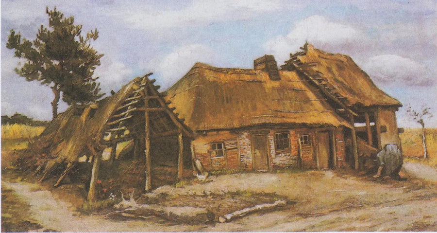 Gård med en bøjet bondekone i blå kjole - Vincent van Gogh