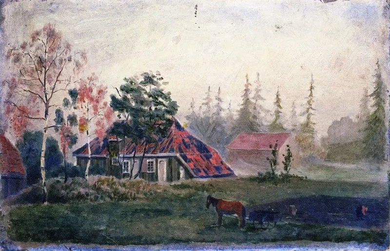 Hestestald og Vogn foran bygningerne - Edvard Munch
