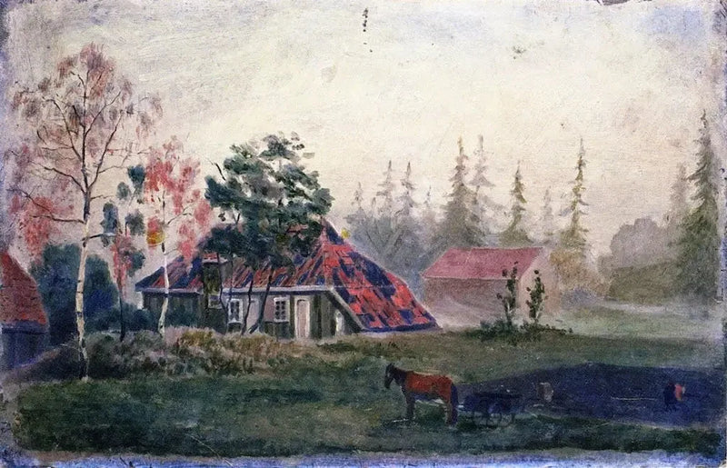 Hestestald og Vogn foran bygningerne - Edvard Munch