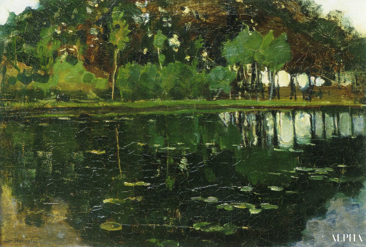Geinrust gård med store træer og unge træer beskåret - Mondrian - Reproduktioner af malerier og højkvalitets malerier