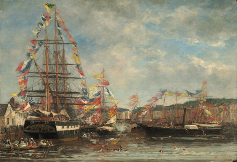 Fest i havnen i Honfleur - Eugène Boudin
