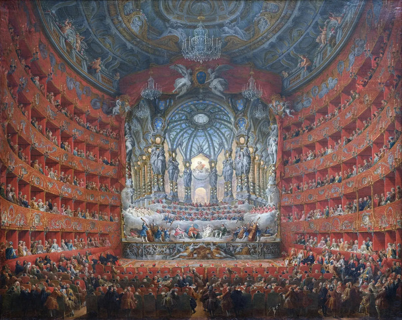 Musikfest givet af kardinalen de La Rochefoucauld på Teatro Argentina i Rom i 1747 i anledning af Dauphinens bryllup, søn af Louis XV - Giovanni Paolo Panini