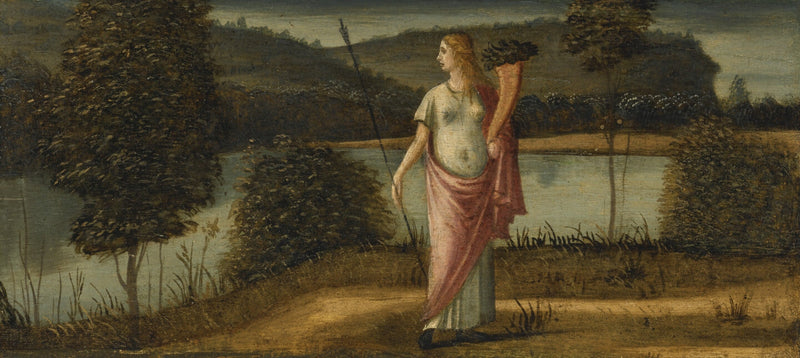 Allegorisk figur af en kvinde i et landskab, der holder en spyd og en overflodshorn - Vittore Carpaccio