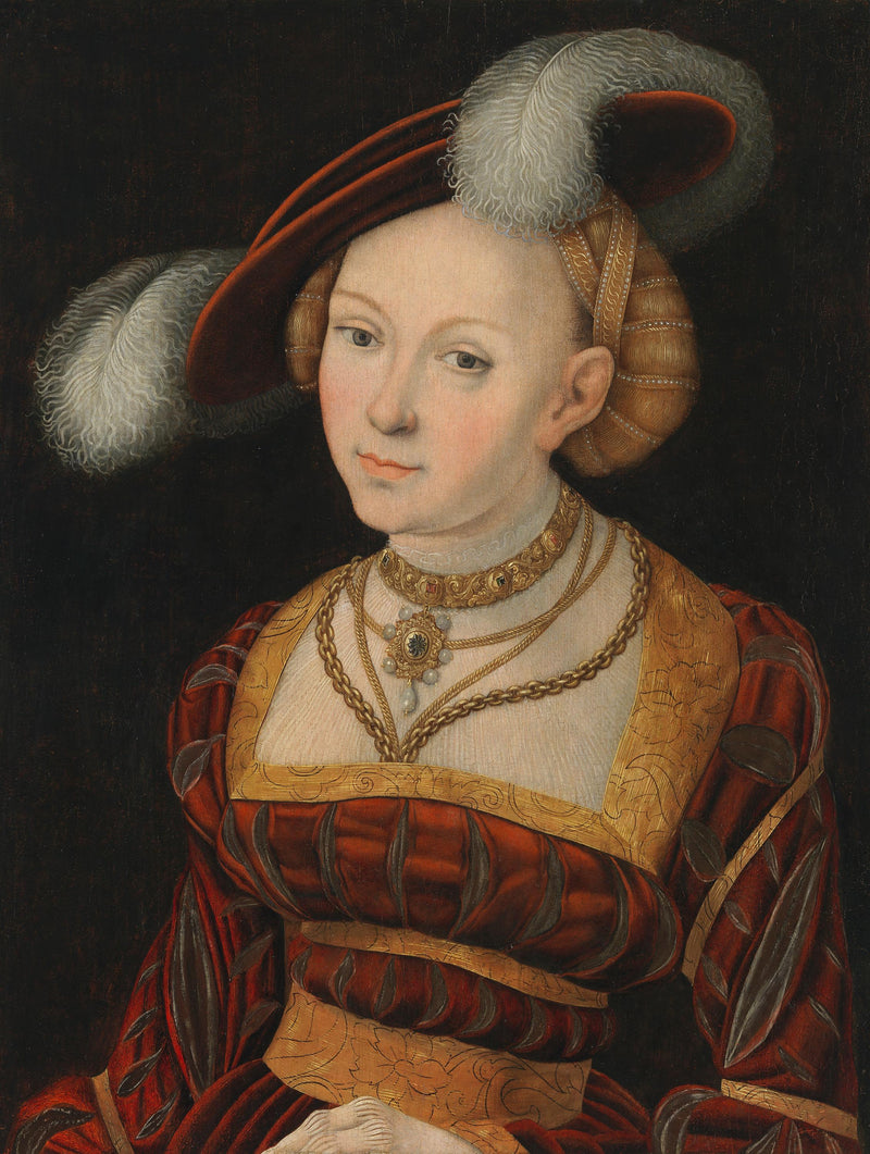 Kvindefigur i halvprofil med en fjerhat - Lucas Cranach den Ældre