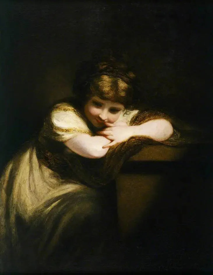 Pige, der hviler på en piedestal (Pigen, der ler) - Joshua Reynolds