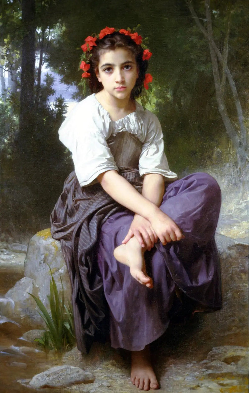 Pige siddende ved flodbredden - Bouguereau
