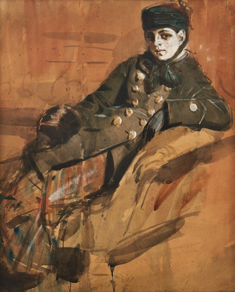 Pige sidder i rejsedragt - Anders Zorn