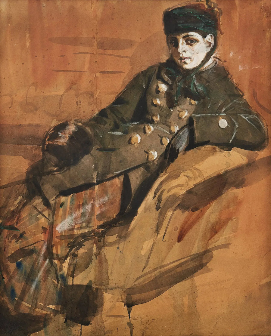 Pige sidder i rejsedragt - Anders Zorn