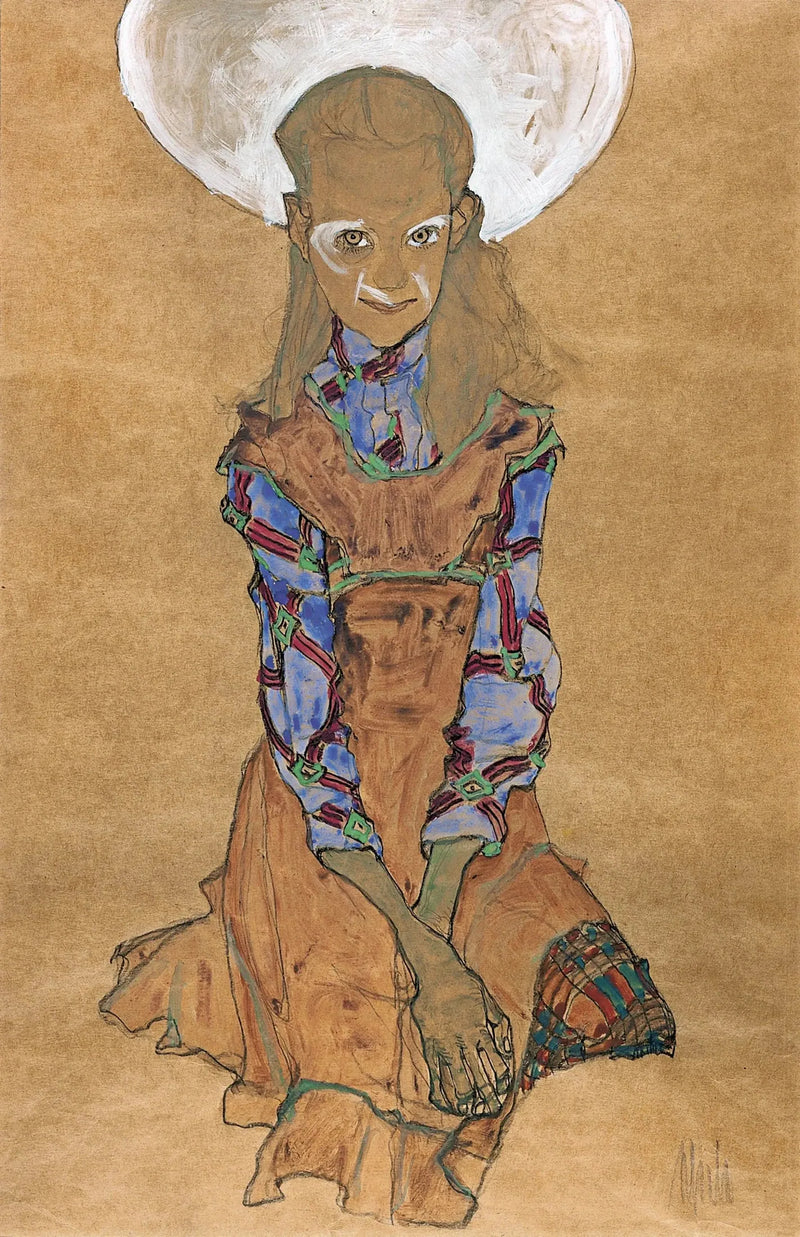 Pige siddende (Poldi Lodzinsky) - Egon Schiele