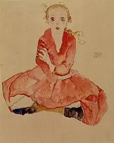 Pige siddende (Sitzendes Mädchen) - Egon Schiele