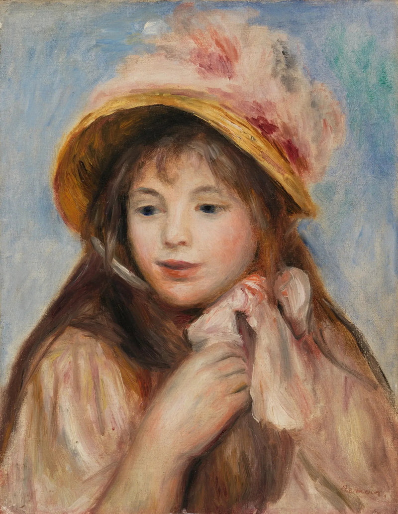 Pige med lyserødt hat (Ung pige med lyserødt hat) - Pierre-Auguste Renoir