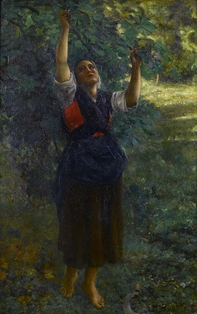 Pige, der plukker figener - Jules Breton