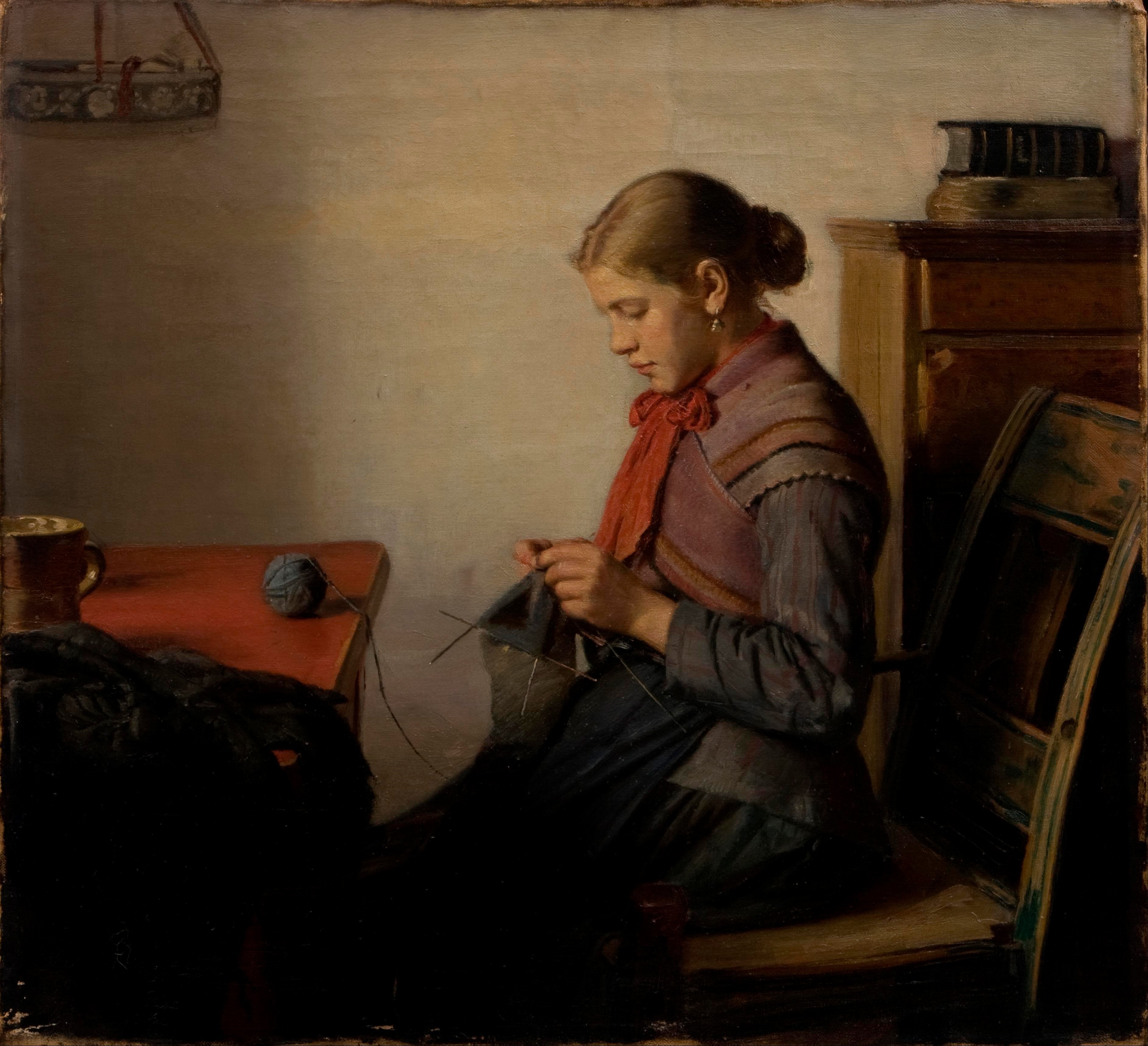 Fille de Skagen, Maren Sofie, tricot - Michael Peter Ancher image 1 reproduction d’œuvre d’art à l’huile