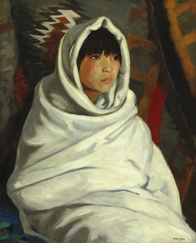 Indisk pige i et hvidt tæppe - Robert Henri
