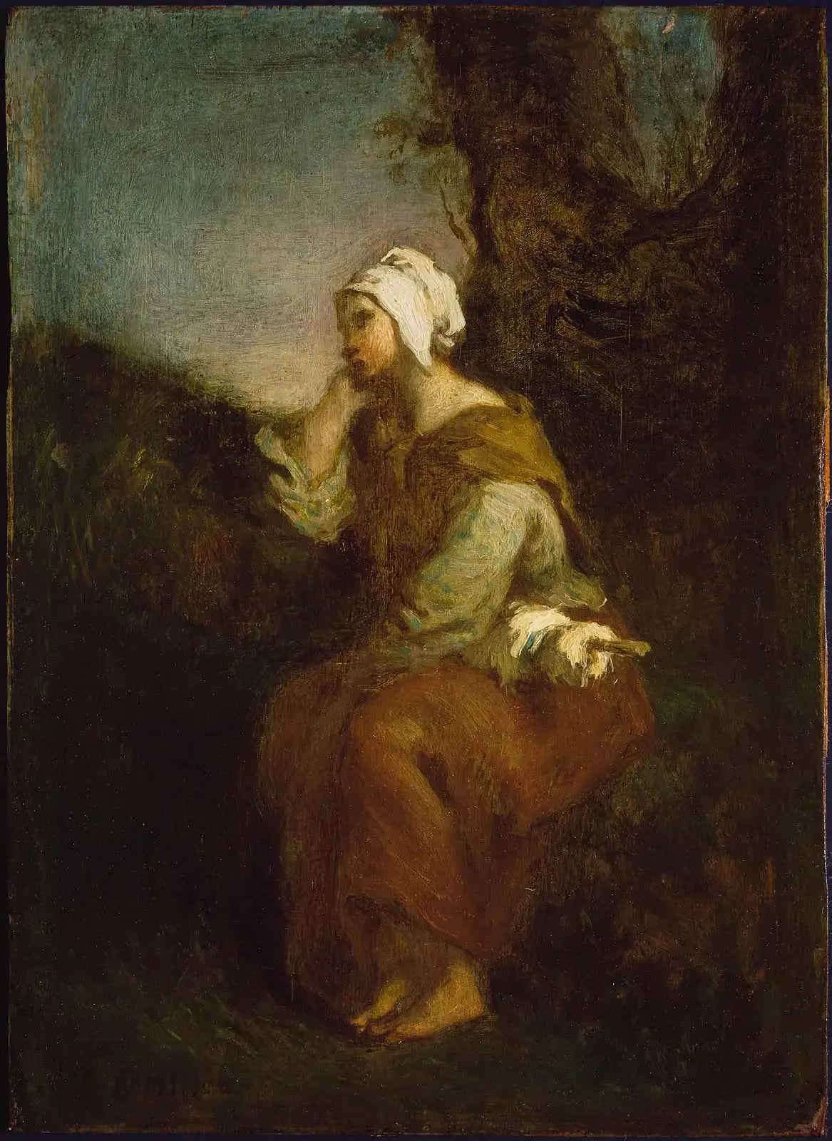 Fille paysanne rêvassant - Jean-François Millet image 1 reproduction de peinture à l’huile