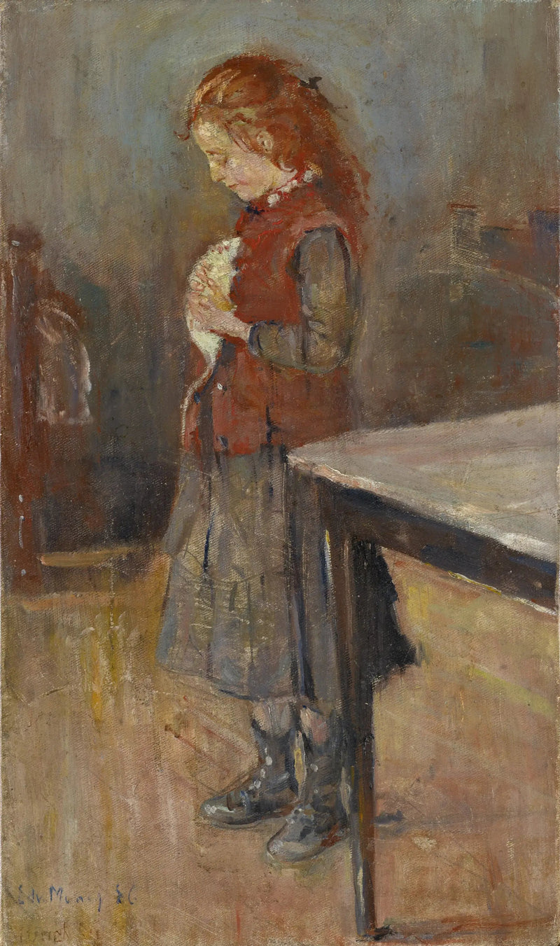 Rød pige med hvid mus - Edvard Munch