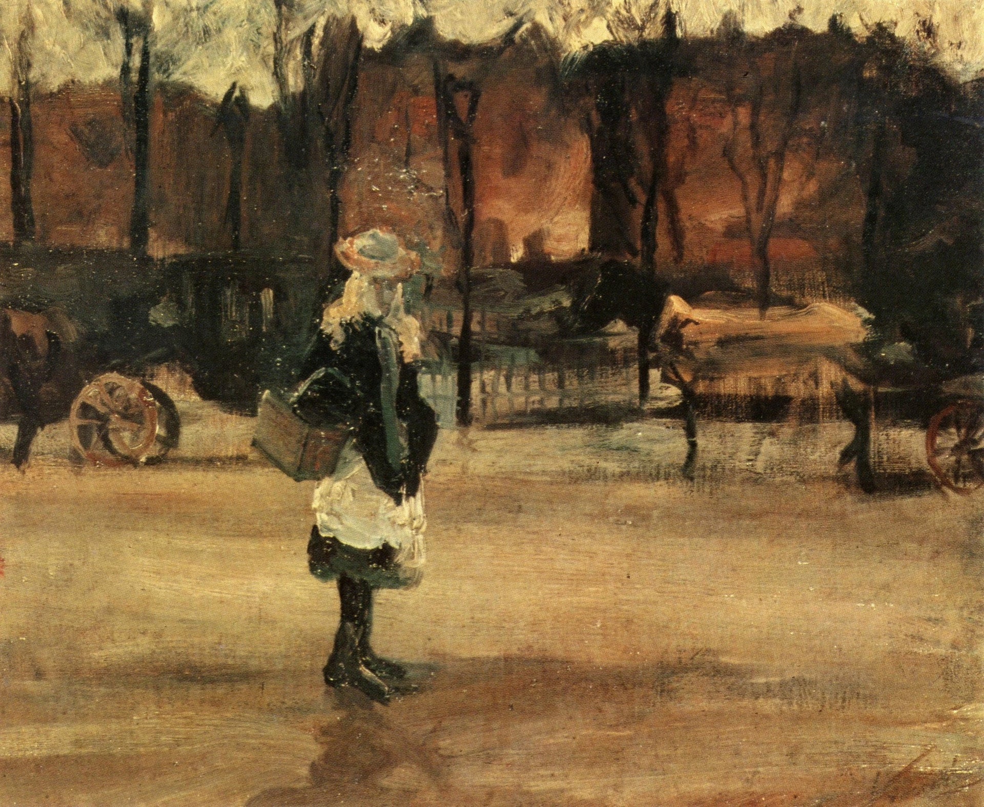 Fille dans la rue avec deux voitures F13 JH179 — Vincent van Gogh