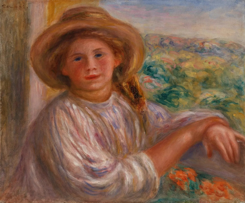 Pige på en balkon, Cagnes (Ung kvinde på balkonen, Cagnes) - Pierre-Auguste Renoir