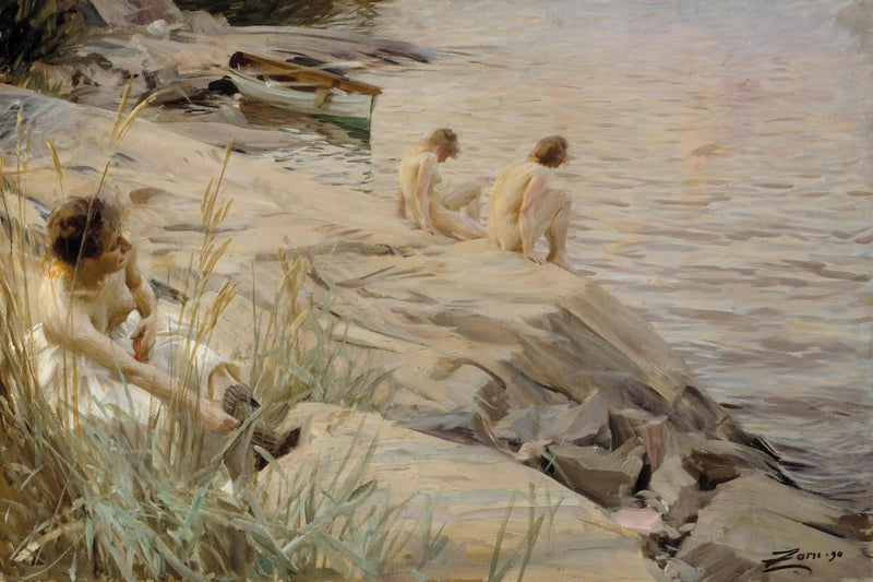 Piger, der bader udendørs; Piger, der bader udenfor; Udendørs - Anders Zorn